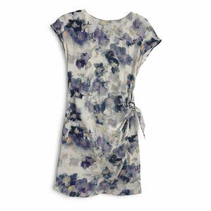 Creatures of Comfort Silk Linen Floral Wrap Dress XS Blue Gray Watercolor Mini